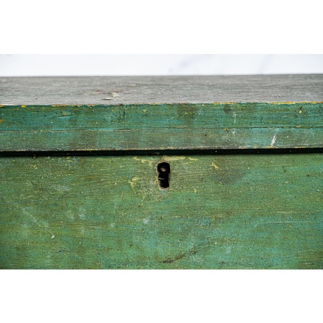 Rustic Charming Green Painted Antique Wood Box With Key Rustic Country For Sale - Image 3 of 14