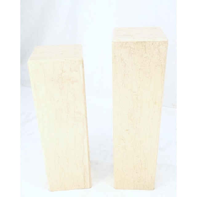 Mid-Century Modern Square Beveled Tall Travertine Marble Pedestals End Tables For Sale - Image 12 of 12
