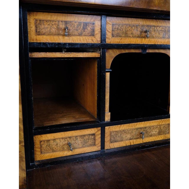 Secretary with 2 Drawers in Hand Polished Birch & Intasia, 1840s For Sale - Image 3 of 14
