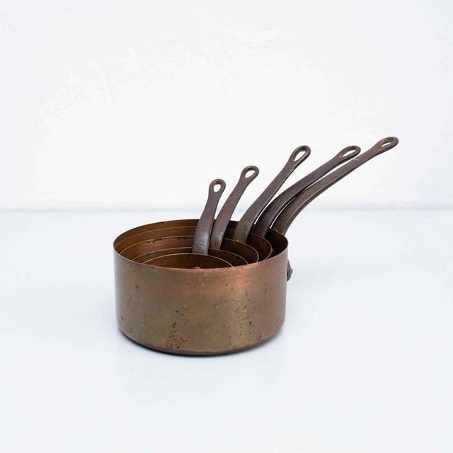 Vintage Hand Painted Rustic Brass Pots, 1960, Set of 5 For Sale - Image 9 of 17