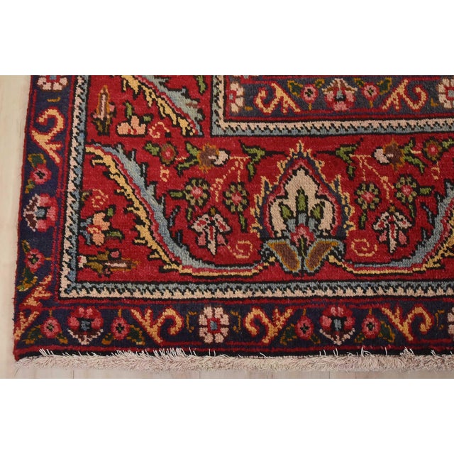 Tabriz Rug 9’5” X 12’7” Red Wool Traditional Hand-Knotted Oriental Carpet For Sale - Image 12 of 15