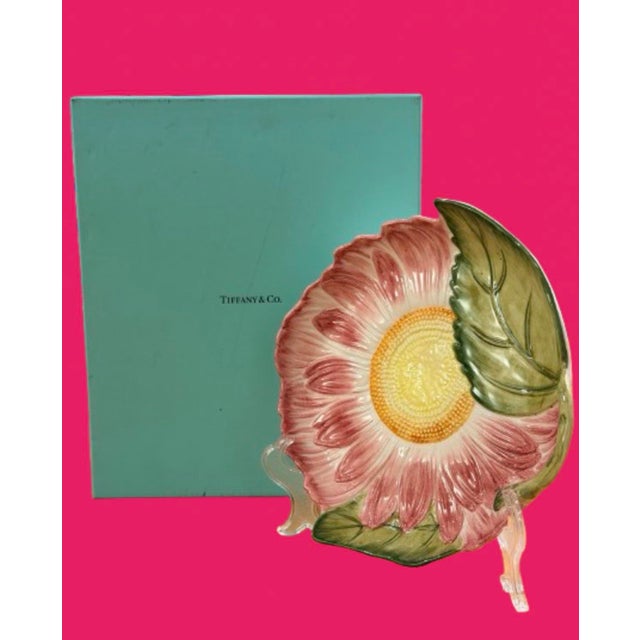 Mid 20th Century Vintage Tiffany Majolica Flower Shaped Dish in the Style of Mottahedeh Made in Italy Signed For Sale - Image 5 of 9