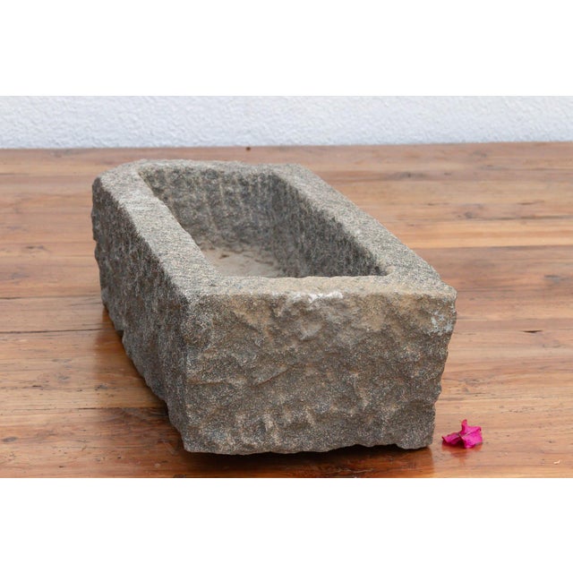 Hand-Chiseled Stone Rectangular Pot For Sale - Image 4 of 6