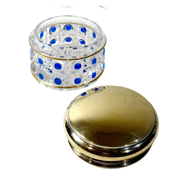 A refined Baccarat style crystal dresser jar, exquisitely crafted and beautifully preserved. The crystal body is...