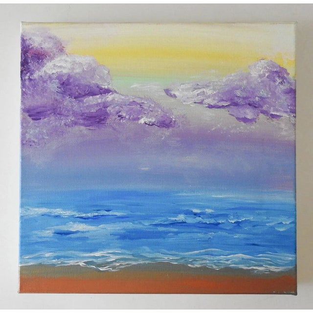Traditional Late 20th Century Purple Clouds & Blue Ocean Painting For Sale - Image 3 of 3