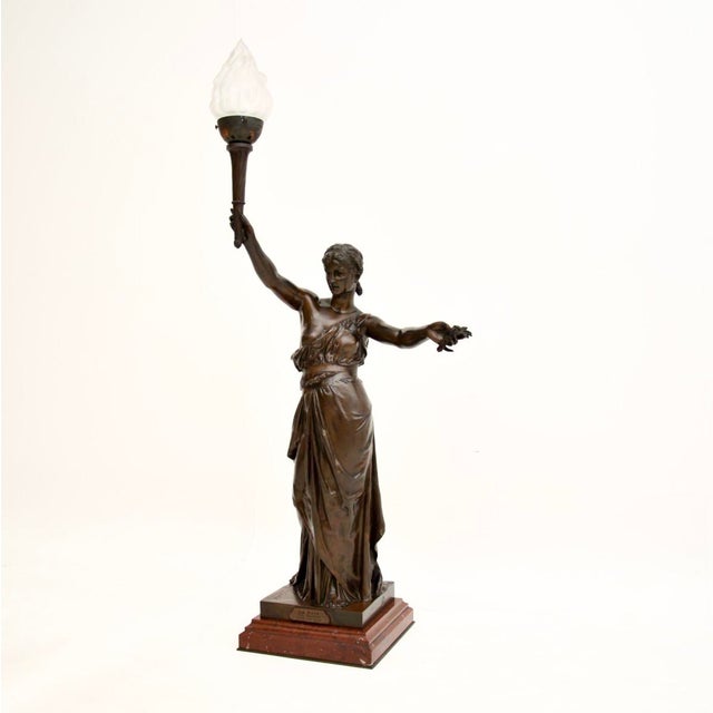 Antique French Bronze Lamp by Jean-Jules Cambos, 1880 For Sale - Image 3 of 17