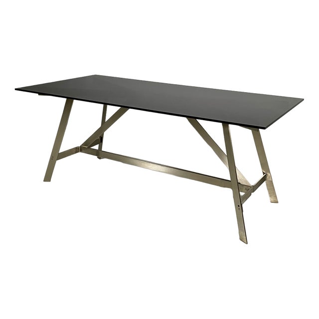 Italian Modern Dining Table in Smoked Glass and Steel from Formanova, 1970s For Sale