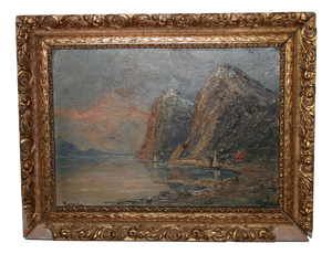 L. Merey, Swiss Lake Bay, 1920s, Oil on Cardboard, Framed