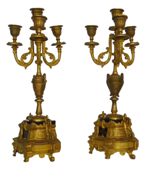 Four-Branch Bronze and Marble Candelabra, 1800s, Set of 2