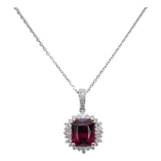 4.8Ct Rhodolite Garnet Pendant With Natural Diamonds in Solid 14k Gold, 11x9mm For Sale