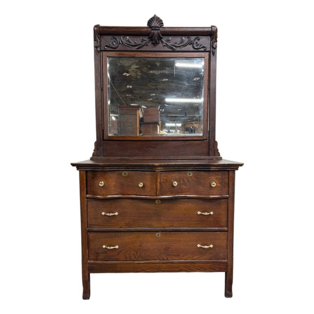 Antique 19th Century Victorian Eastlake Marble Top Dresser With Swivel Mirror For Sale