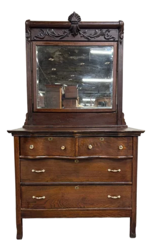 Antique 19th Century Victorian Eastlake Marble Top Dresser With Swivel Mirror