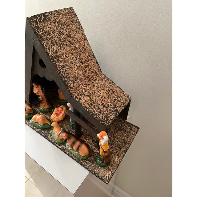 Wood Mid Century Modern 1960s a-Frame Christmas Manger Nativity Scene With Hand-Painted Figures For Sale - Image 7 of 10