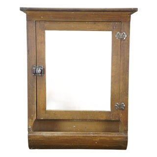 Antique Oak Mirrored Bathroom Apothecary Medicine Cabinet Cupboard 26" For Sale