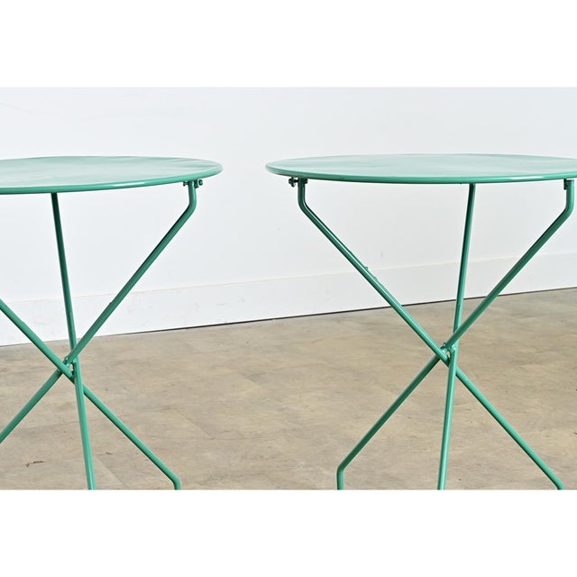 Early 20th Century Early 20th Century French Pair of Metal Bistro Tables with New Powder Coat, 2 Pieces For Sale - Image 5 of 12