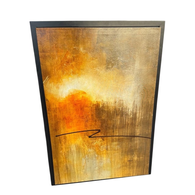 Late 20th Century Pair of Red & Gold Abstract Paintings For Sale - Image 14 of 18