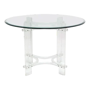 Lucite Base Round Glass Top Mid-Century Modern Gueridon Occasional Dining Table