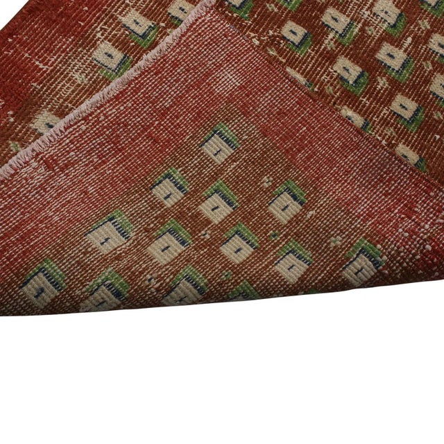 Vintage Mid-Century Red and Brown Wool Runner With Green Geometrics For Sale In New York - Image 6 of 6