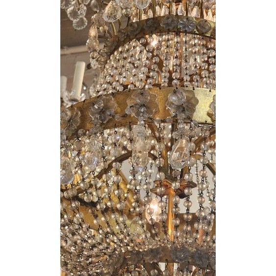 Hollywood Regency Mid 20th Century Continental Metal Rock Crystal Chandelier For Sale - Image 3 of 6