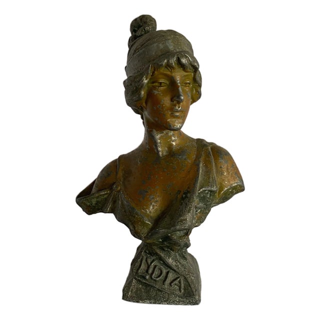 5 3/4" Spelter Metal "Lydia" Female Bust, Circa 1890 For Sale