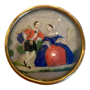 Confectionary Box Napoleon II Period, Early French 19th Century Round Petite Candy or Confectionary Box With Detailed Oil Painting Scene