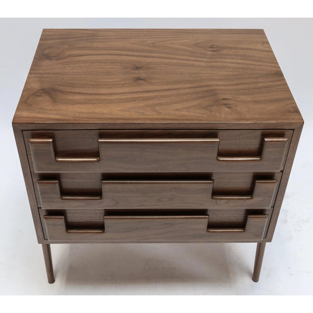 Not Yet Made - Made To Order Mid-Century Style Walnut Nightstands With Three Drawers By Adesso Imports - A Pair For Sale - Image 5 of 13