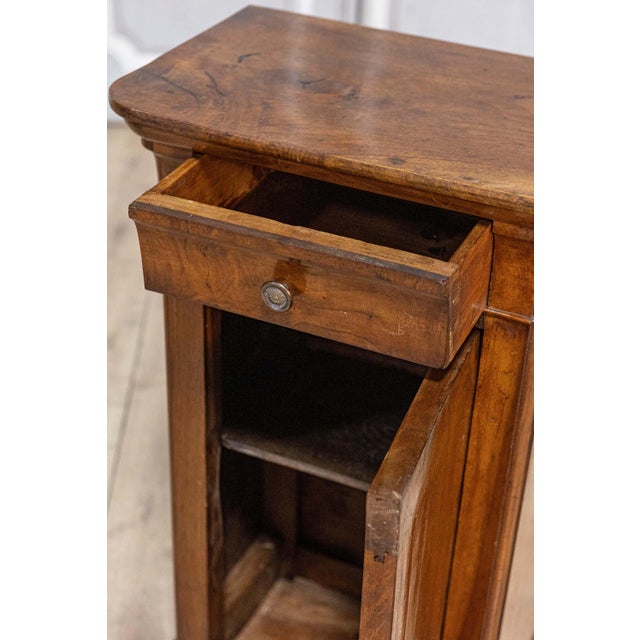 19th Century Italian 19th Century Walnut Bedside Table with Drawer over Door, Carved Motifs For Sale - Image 5 of 10