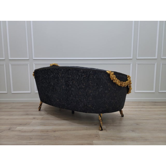 1950s Midnight Royale Tufted Sofa | Black & Gold Baroque Statement Couch | Victorian Glam Living Room Sofa For Sale - Image 4 of 11