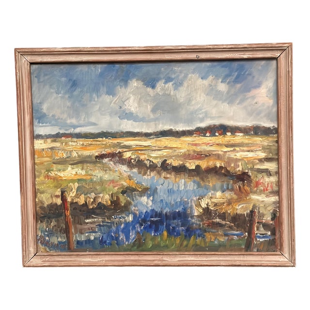Niels Mandrup Bruun, Marshland from Ribe, 1937, Oil Painting on Canvas, Framed For Sale
