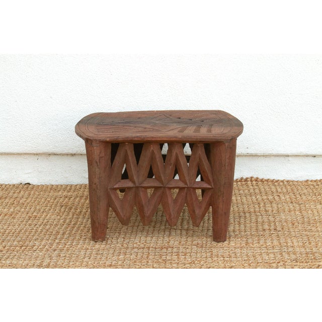 African Rare Carved Leaf Top African Table For Sale - Image 3 of 8
