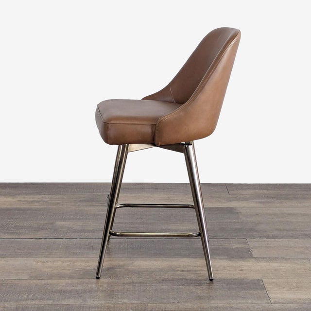 Mid-Century Modern West Elm Mid-Century Leather Swivel Counter Stool For Sale - Image 3 of 8