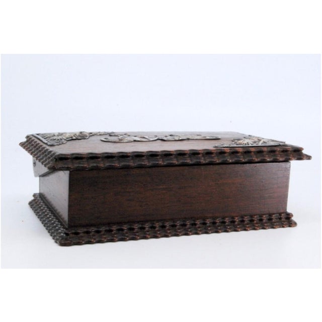 Wooden Jewelry Box with Silver Applications on the Lid and the Words Jewels. For Sale - Image 10 of 10