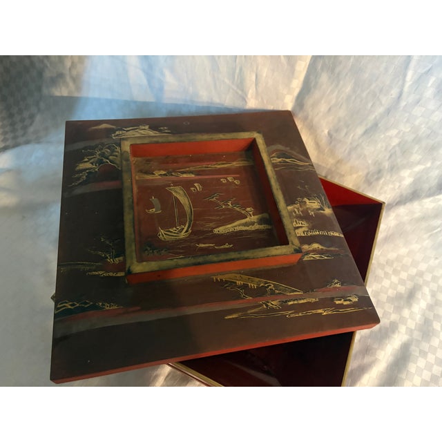 Chinese Antique Hand Painted Red Lacquer Box For Sale - Image 12 of 13