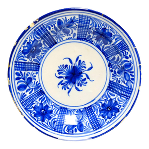 Antique Spanish Ceramic Plate Blue and White