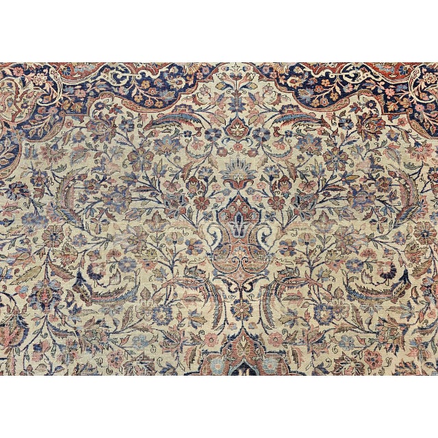 19th Century Persian Kashan Rug, Hand-Knotted Wool & Cotton, Floral Design, Ivory & Navy, 9x12 For Sale - Image 15 of 18