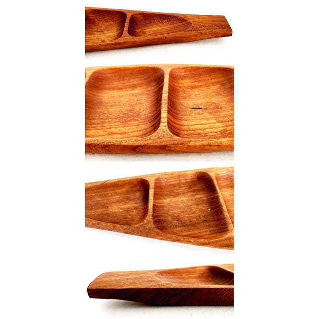 Chestnut 1960s Gondola Teak Wood Hors d'Oeuvre Partitioned Snack Platter For Sale - Image 8 of 11