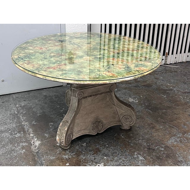 I Magnin Hand-Painted Faux Marble With Glass Dining Table, 50 Inches For Sale - Image 10 of 12