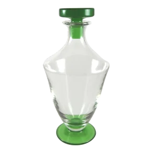 Contemporary Emerald Green & Clear Glass Decanter Smooth Pontil Numbered Stopper