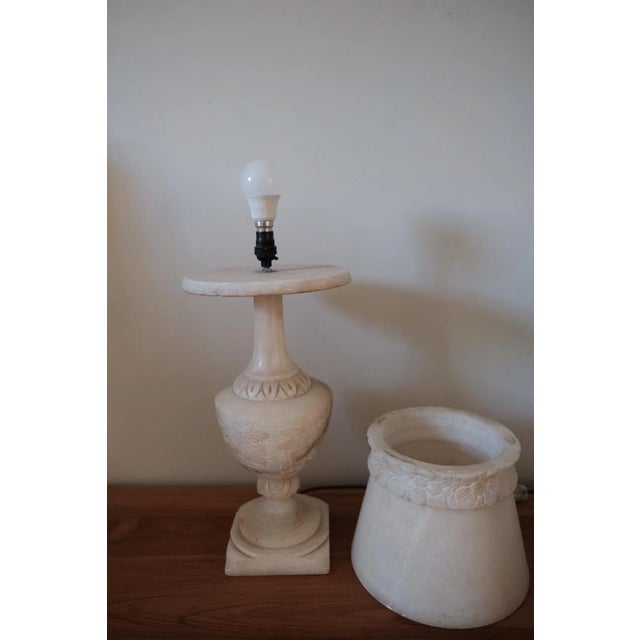 1920s Antique Alabaster Table Lamp with Alabaster Shade For Sale - Image 5 of 6