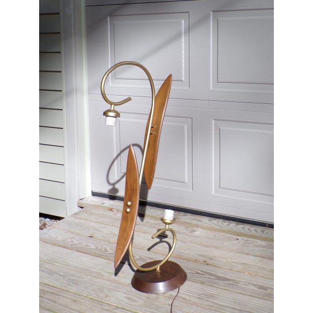 Vintage Mid Century Modern Sculptural Walnut Table Lamp Japan 1960's For Sale - Image 10 of 15