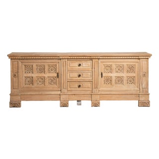 1970s Carved Brutalist Oak Buffet For Sale