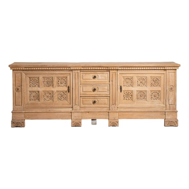 1970s Carved Brutalist Oak Buffet For Sale