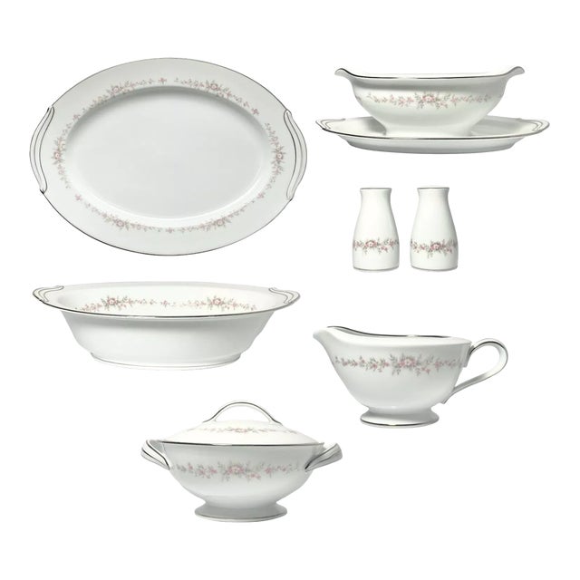 1960s Noritake “Rosepoint” 6-Piece Porcelain Dinnerware Serving Hostess Set For Sale