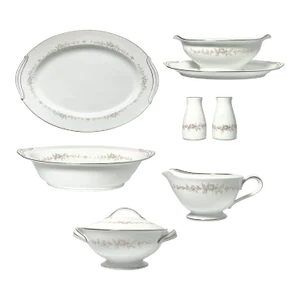 1960s Noritake “Rosepoint” 6-Piece Porcelain Dinnerware Serving Hostess Set