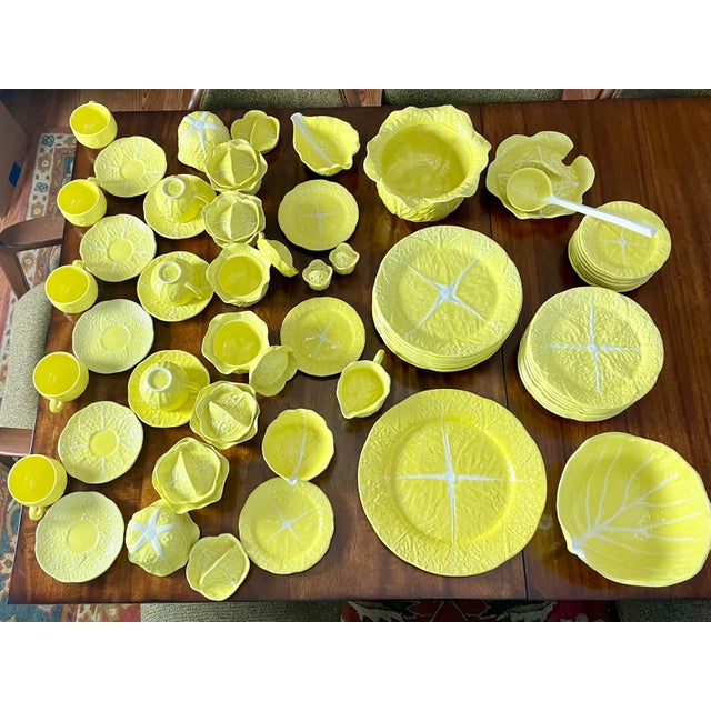 Vintage Majolica Cabbage Dinner & Serveware for 8 by Secla Portugal