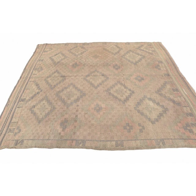 Mid 20th Century Mid 20th Century Washed Out Vintage Embroidered Kilim For Sale - Image 4 of 7