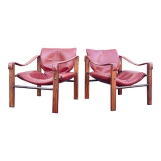 Pair of Mid Century Modern Teak 'Chelsea Safari' Sling Lounge Chairs | in the Style of Maurice Burke for Arkana For Sale