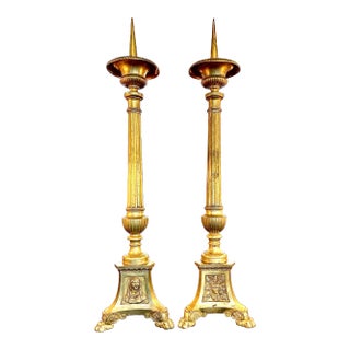19th. Century Brass Cathedral Candlesticks - a Pair For Sale