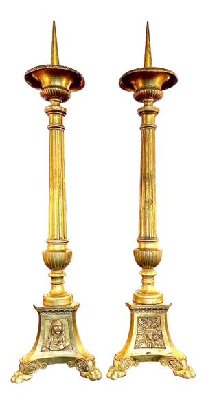 19th. Century Brass Cathedral Candlesticks - a Pair