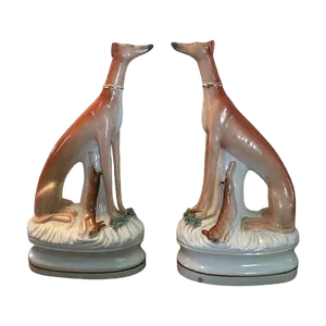 Antique Staffordshire Greyhound Sculptures, Set of 2